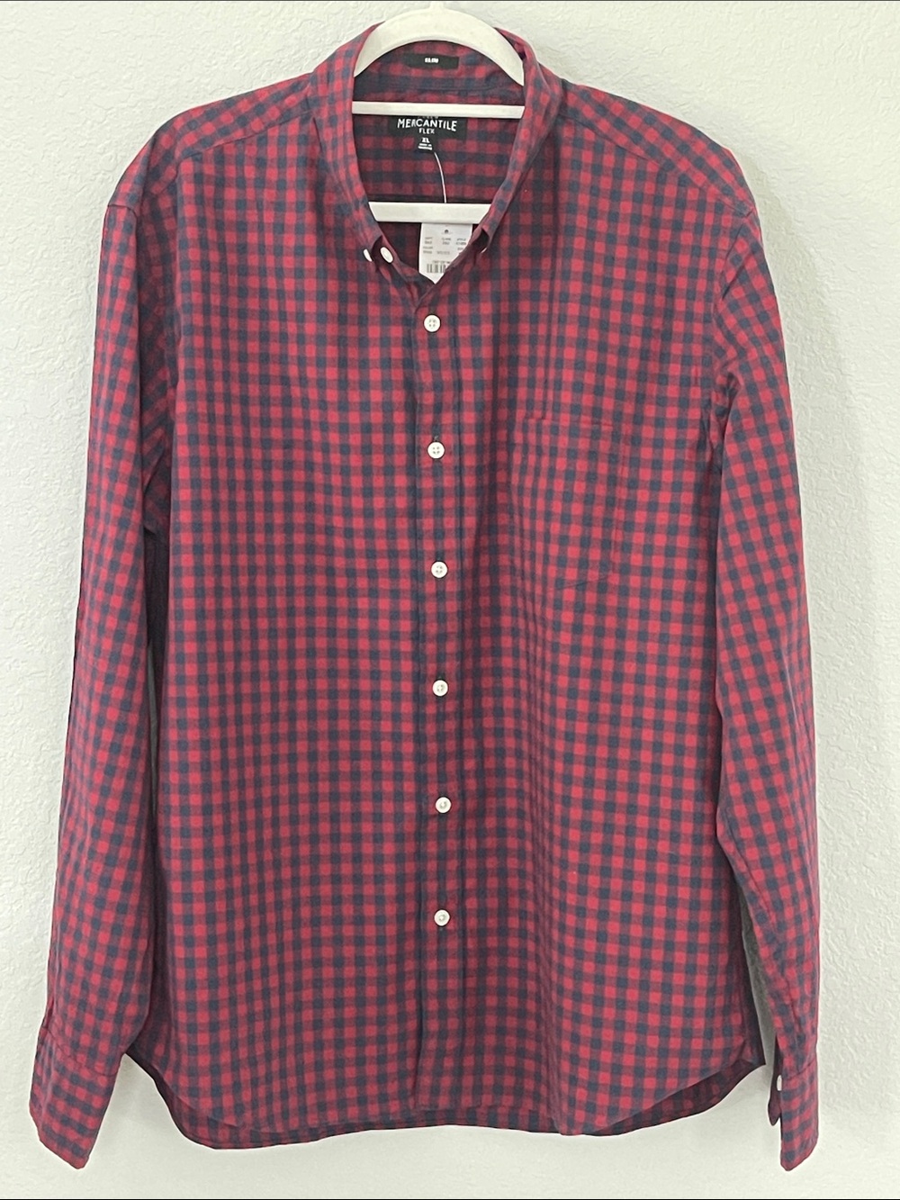 NWT J.Crew Mercantile Flex Slim XL Red Navy Gingham Button Down